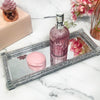 Glass Mirrored Display - Rectangular Elegant Crystal Tray with Crushed Diamonds Frame - 35 x 18 cms, Perfect for Cosmetics, Perfume, Trinkets & Home