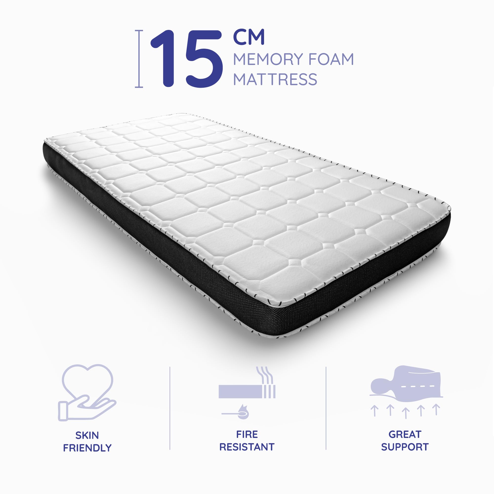 COSMOS 3ft Single Mattress Memory Foam Mattress 6 Inch Deep Plush Mattress (90x190cm) Back Support Fire Retardant Skin Soft, Upsilon