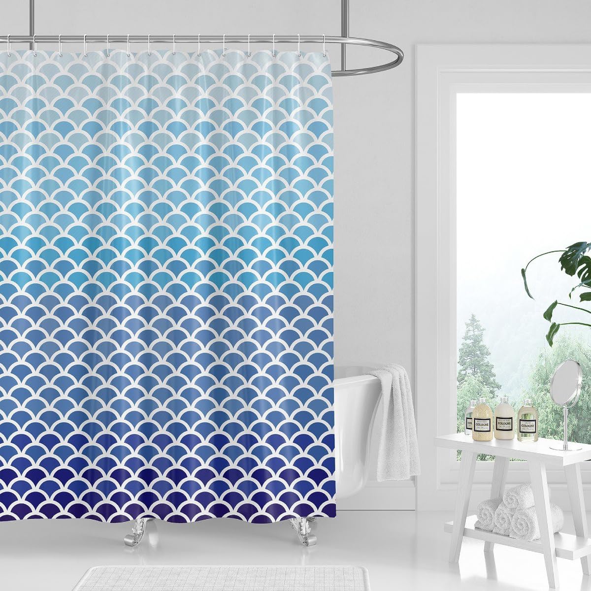 Tennove Shower Curtain Mould Resistant 180x200cm Drop Geometric Blue Bathroom Curtain Waterproof Polyester Fabric Wet Room Bathtub Shower