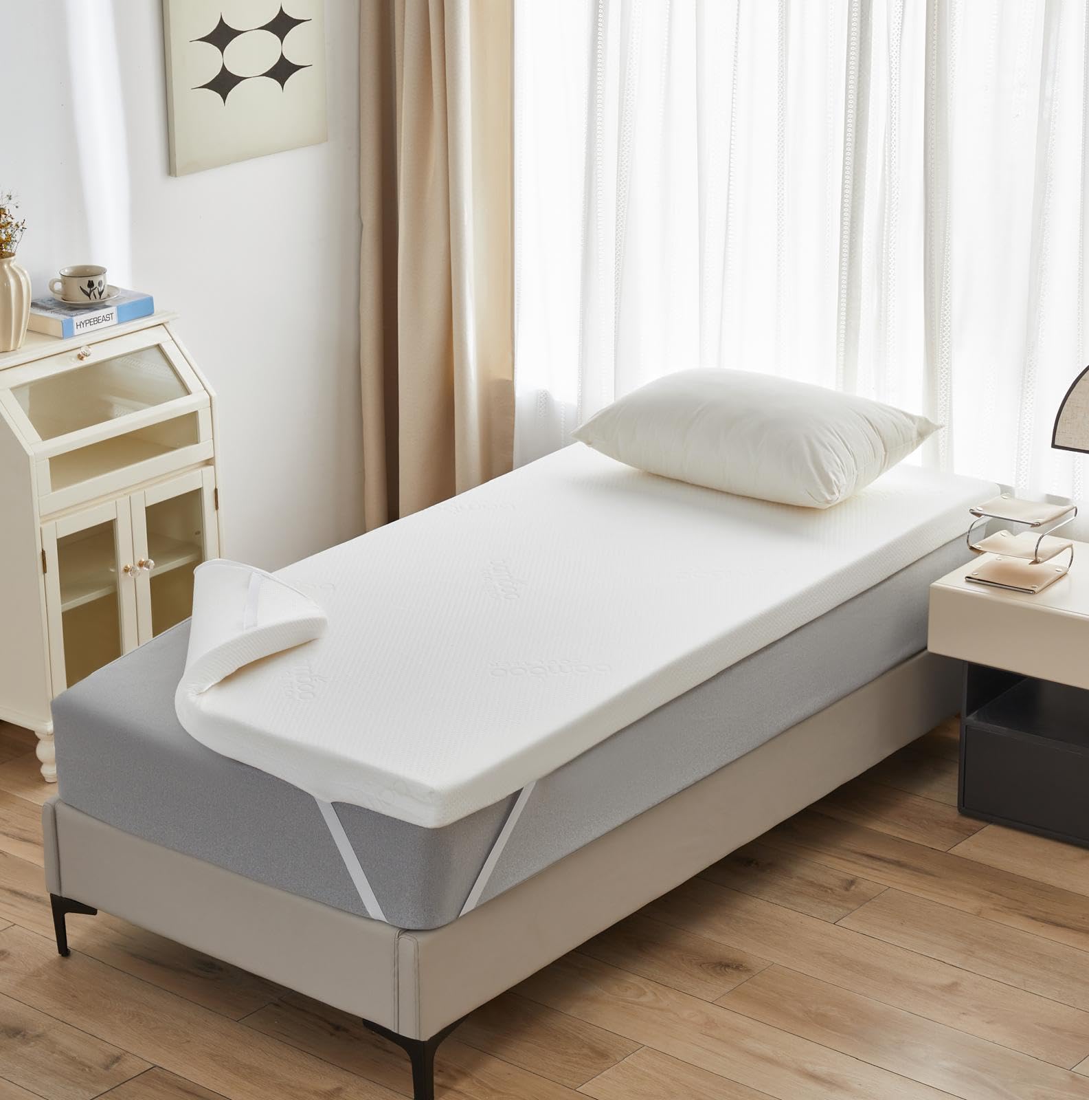 Memory Foam Mattress Topper Single Bed (7cm Thick) Premium Topper for Comfort & Support, Back & Joint Pain Relief, Cooling Dual-Layer Orthopedic Pad.
