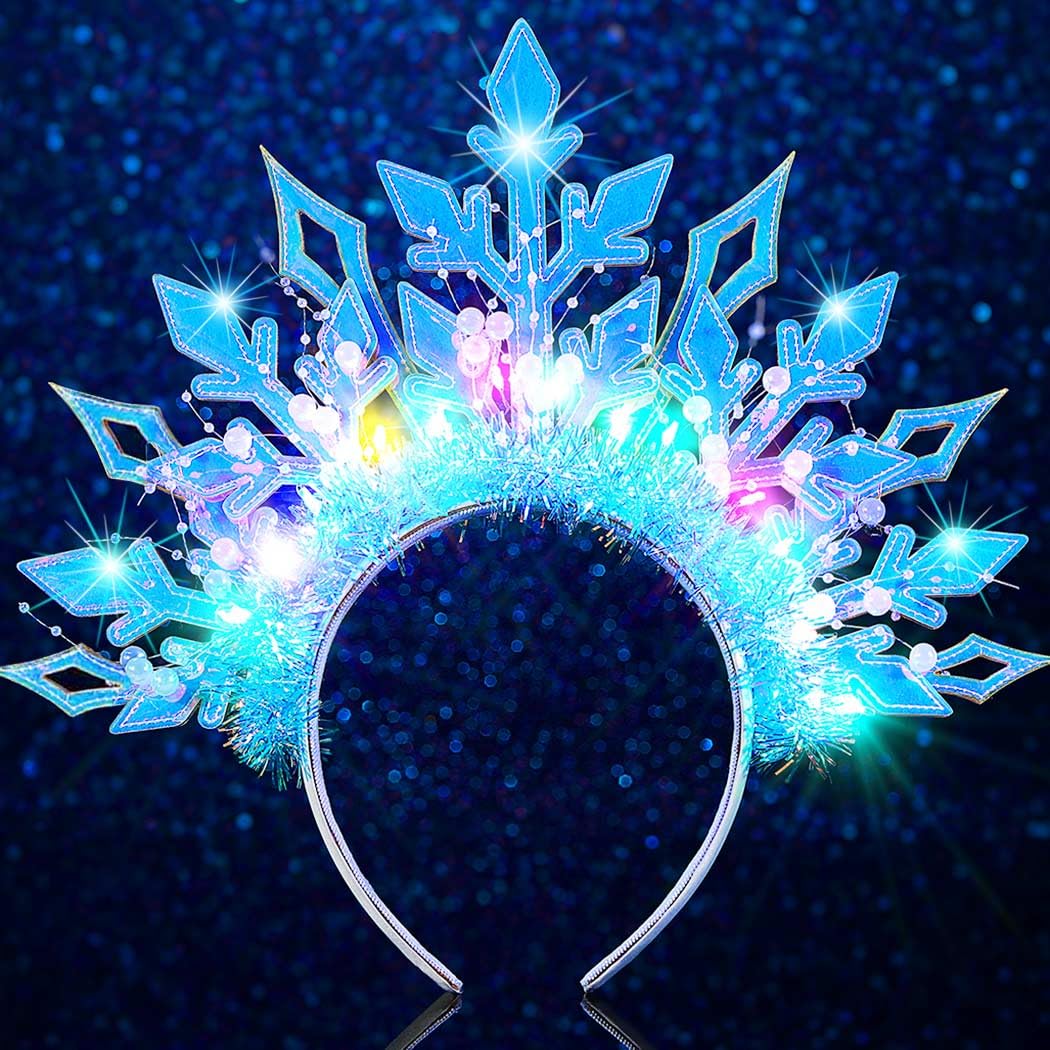 Handcess Light up Christmas Headbands LED Snowflake Headband Flashing Xmas Hair Accessories for Women