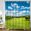 GardEssere Green Golf Field Shower Curtain with 12 Hooks Golf Course Blue Cloudy Sky Shower Curtains for Bathroom Grassland Great Lawn Bathroom Decor