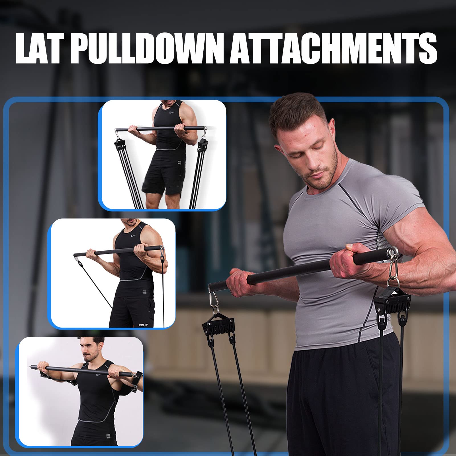KORIKAHM LAT Pull Down Bar Cable Attachments for Gym, LAT Pulldown Attachments, Straight Bar, Resistance Band Bar for Weightlifting Workout (Long bar