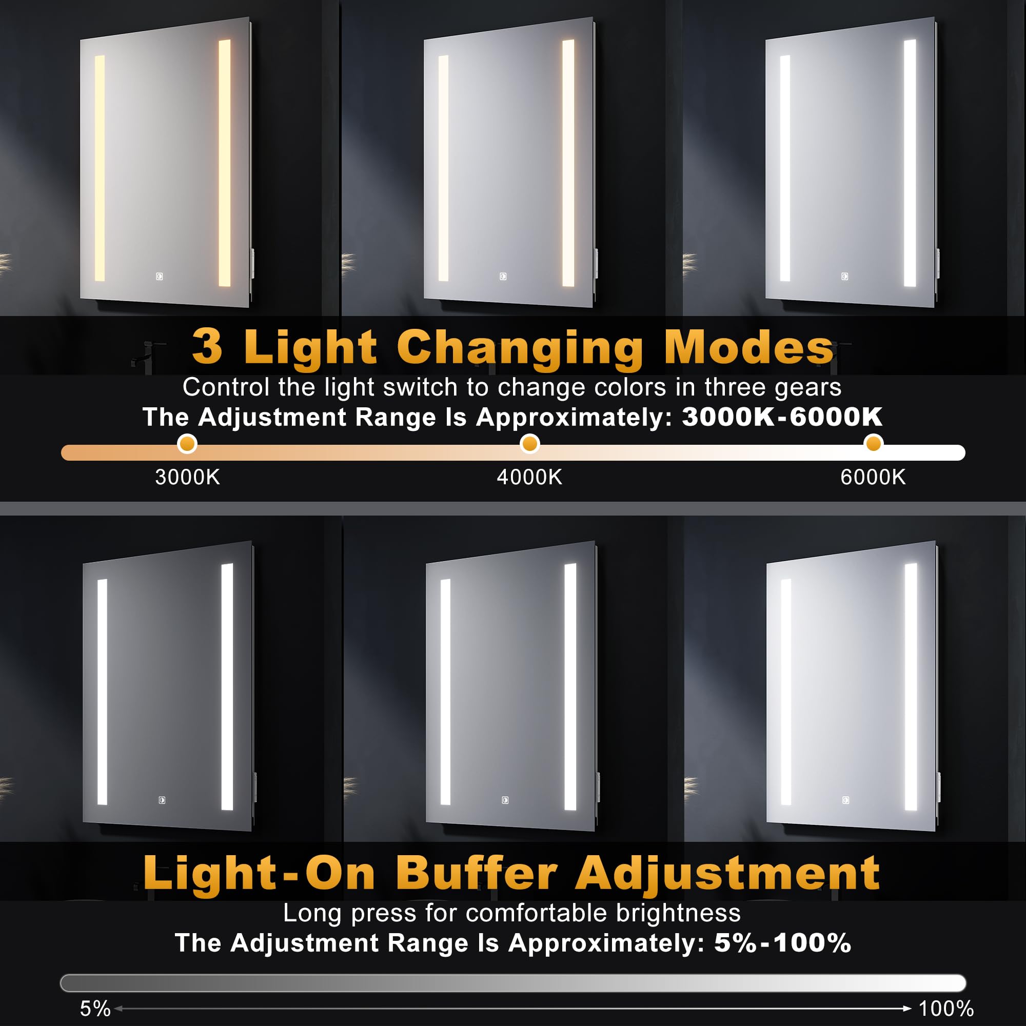 ELEGANT 500 x 700mm LED Illuminated Bathroom Mirror with Shaver Socket Demister Pad Wall Mounted Vanity Mirror with 3-Color Temperature Single Touch
