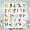 COZZSNUGE Kids ABC Shower Curtain, Colorful Cartoon Animal Alphabet Educational Bathroom Curtain 183 x 183 cm, Water Repellent Mildew Resistant