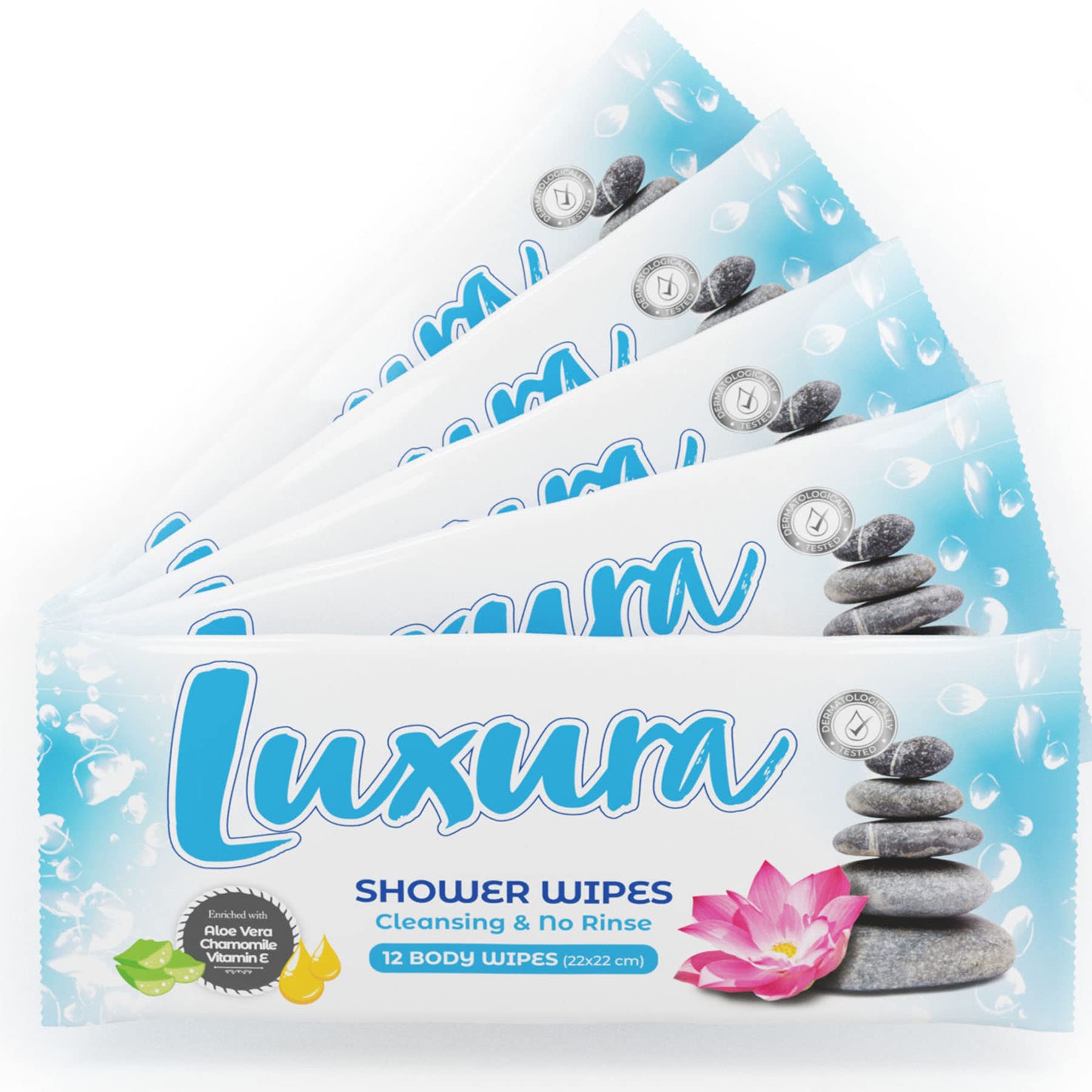 Luxura Shower Bed in Bath Body Wash Wipes - No Rinse Bathing and Cleansing Wet Wipes for Adults Pack of 60