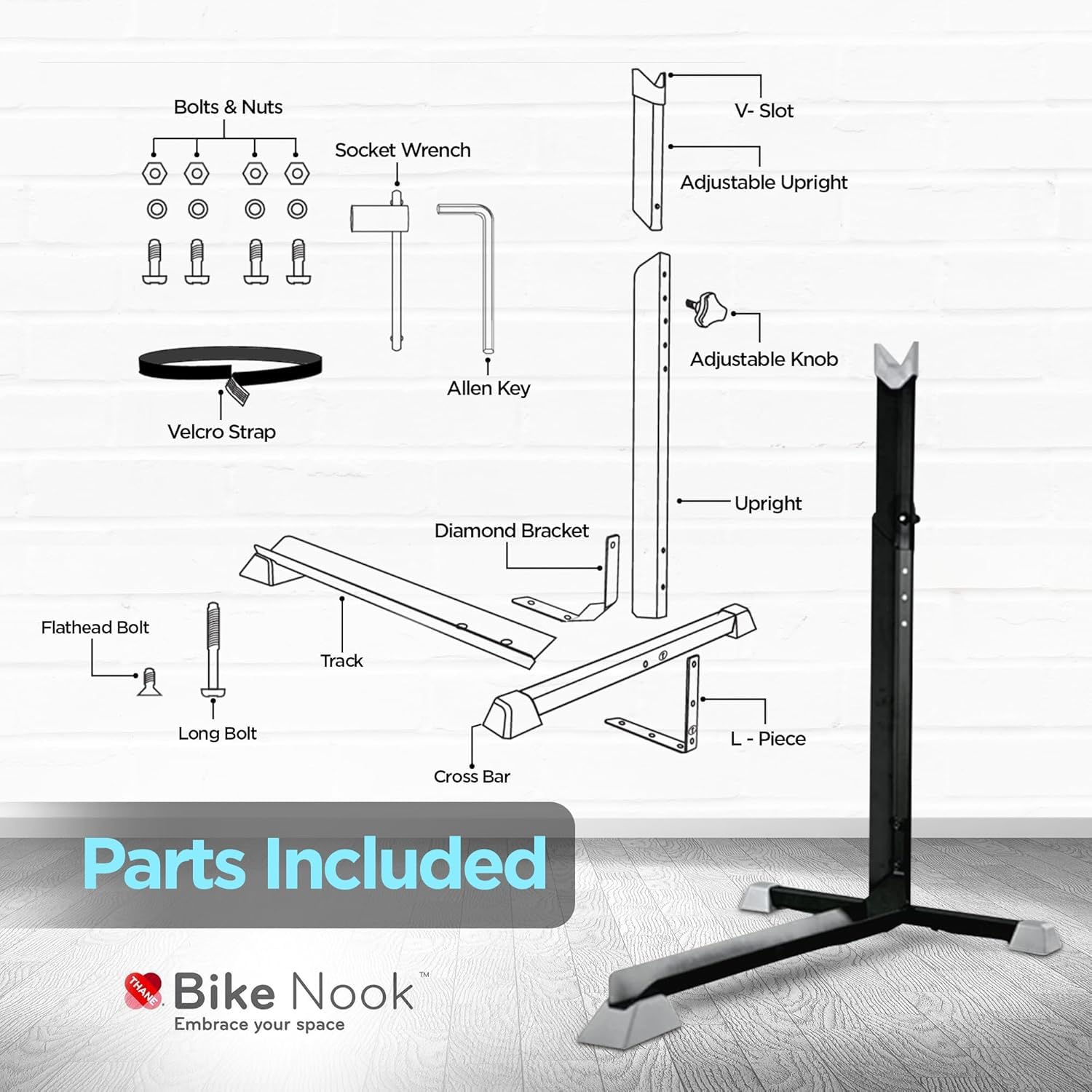 Bike Nook Bicycle Stand, Portable and Stationary Space-Saving Rack with Adjustable Height, for Indoor Bike Storage