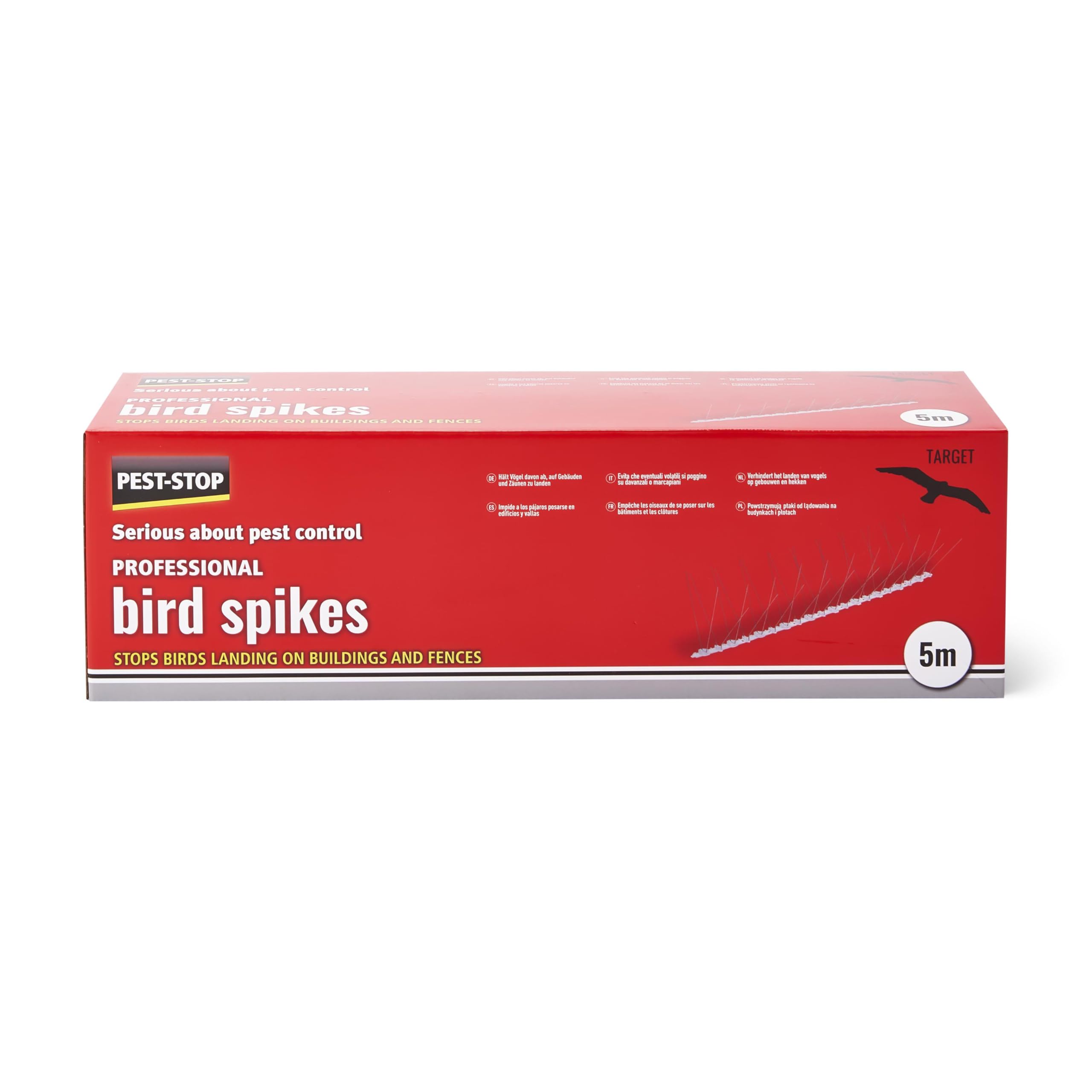 Pest-Stop Professional Bird Spikes - Deter Birds - Windowsills, Ledges, Walls and Guttering - All weather - UV-resistant plastic - High standard, 10 x