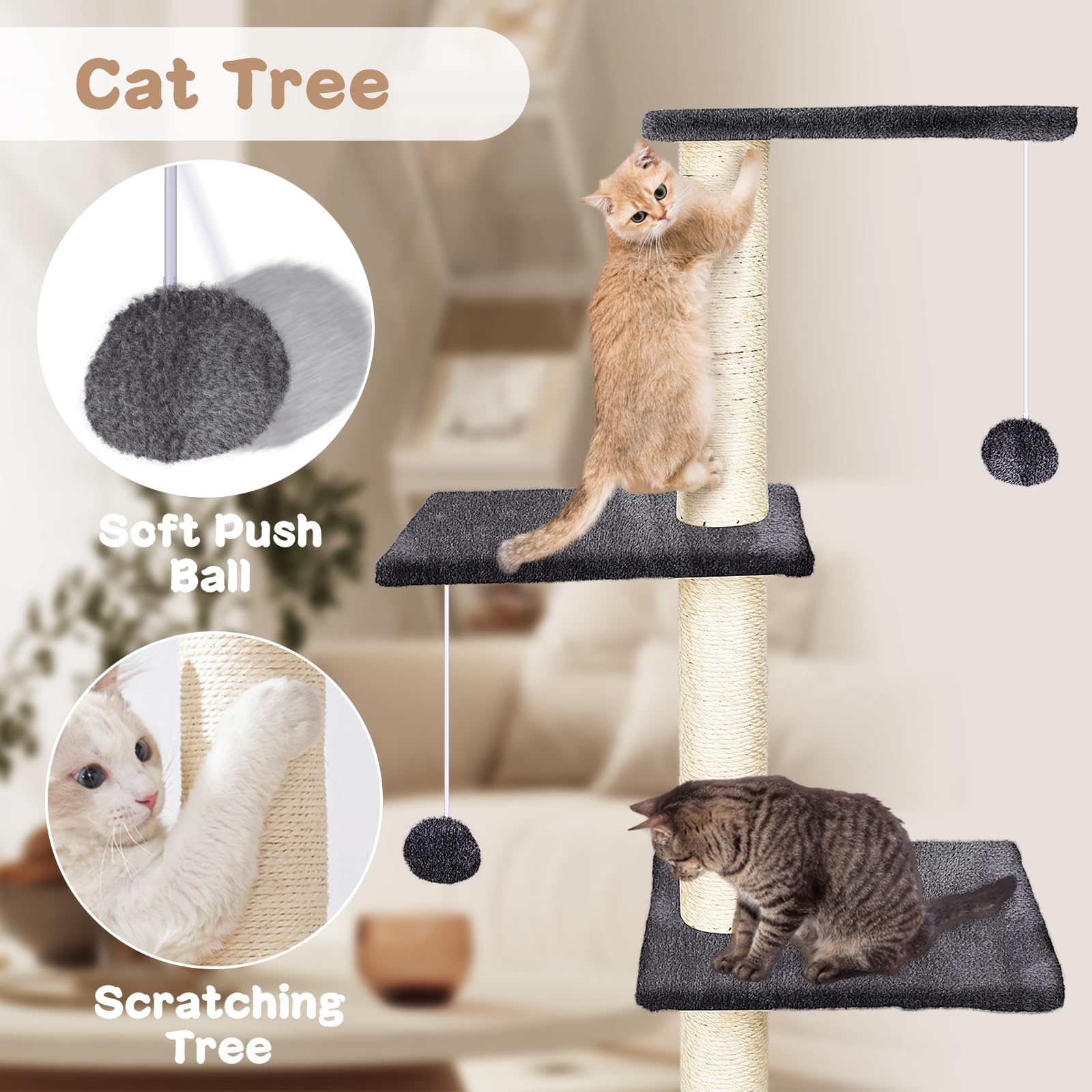 MASTERTOP Cat Climbing Frame Set, 4 in 1 Stable Cat Wall Furniture Set, Cat Tree for Indoor, Cats Wall Shelves with Cats Scratching Posts, Steps, Play