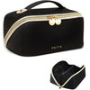 Prite Large Capacity Makeup Bag Portable Travel Cosmetic Bag Waterproof Toiletry Case with Clear Divider and Handle (Black L)