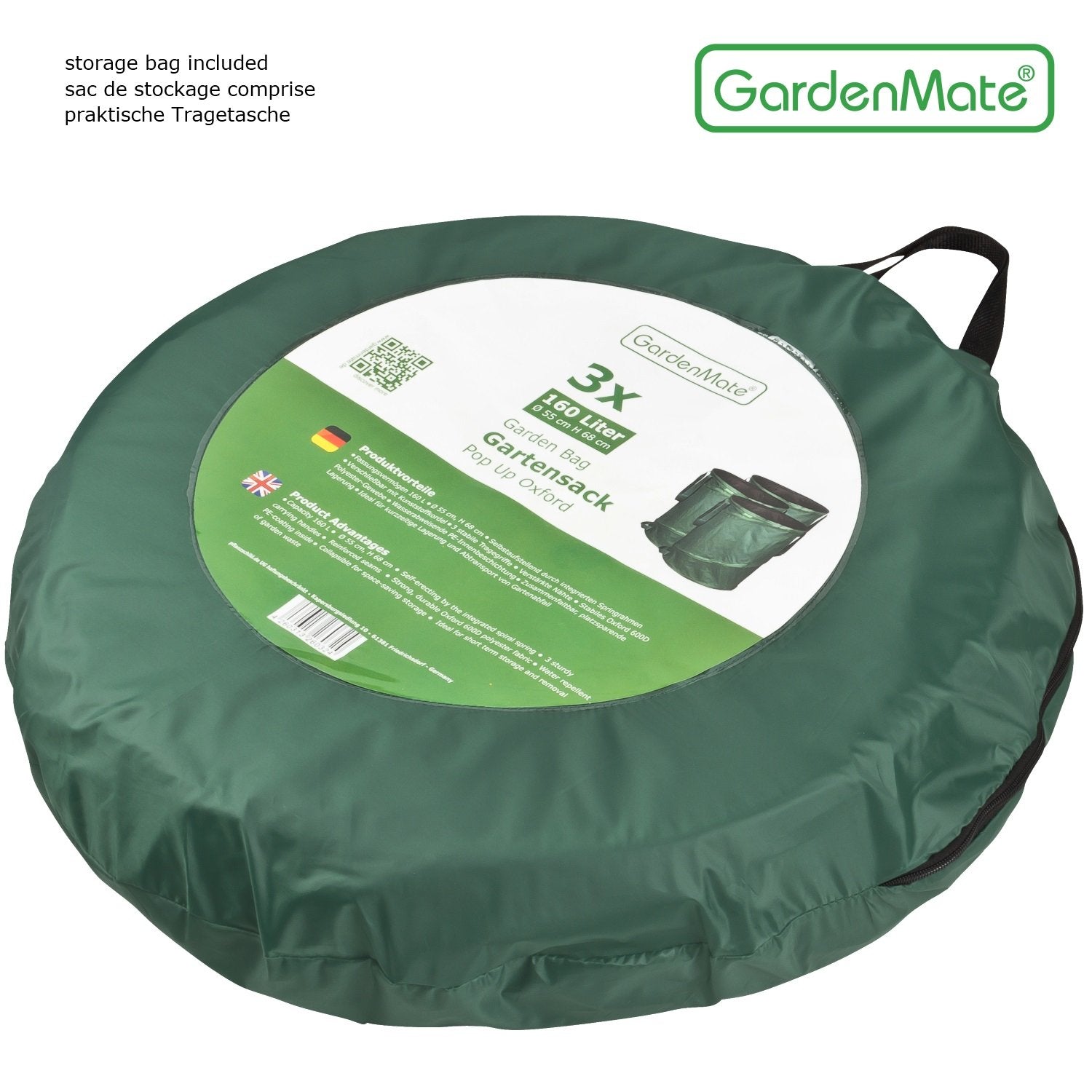 GardenMate pack of 2 x 160L pop-up garden waste bags made of 600D Oxford Polyester (H68 cm, D55 cm)