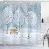 ABAKUHAUS Christmas Shower Curtain, Snow Falling in the Park on a Cold Winter Day Birds Lanterns Xmas Season Picture, Cloth Fabric Bathroom Decor Set