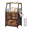 VASZOLA 3 Fabric Drawers Organizer Tower with 6 Hooks and 2 Shelves, Small End Side Table for Printer with Chest of Files Drawers, Ideal for Bedroom