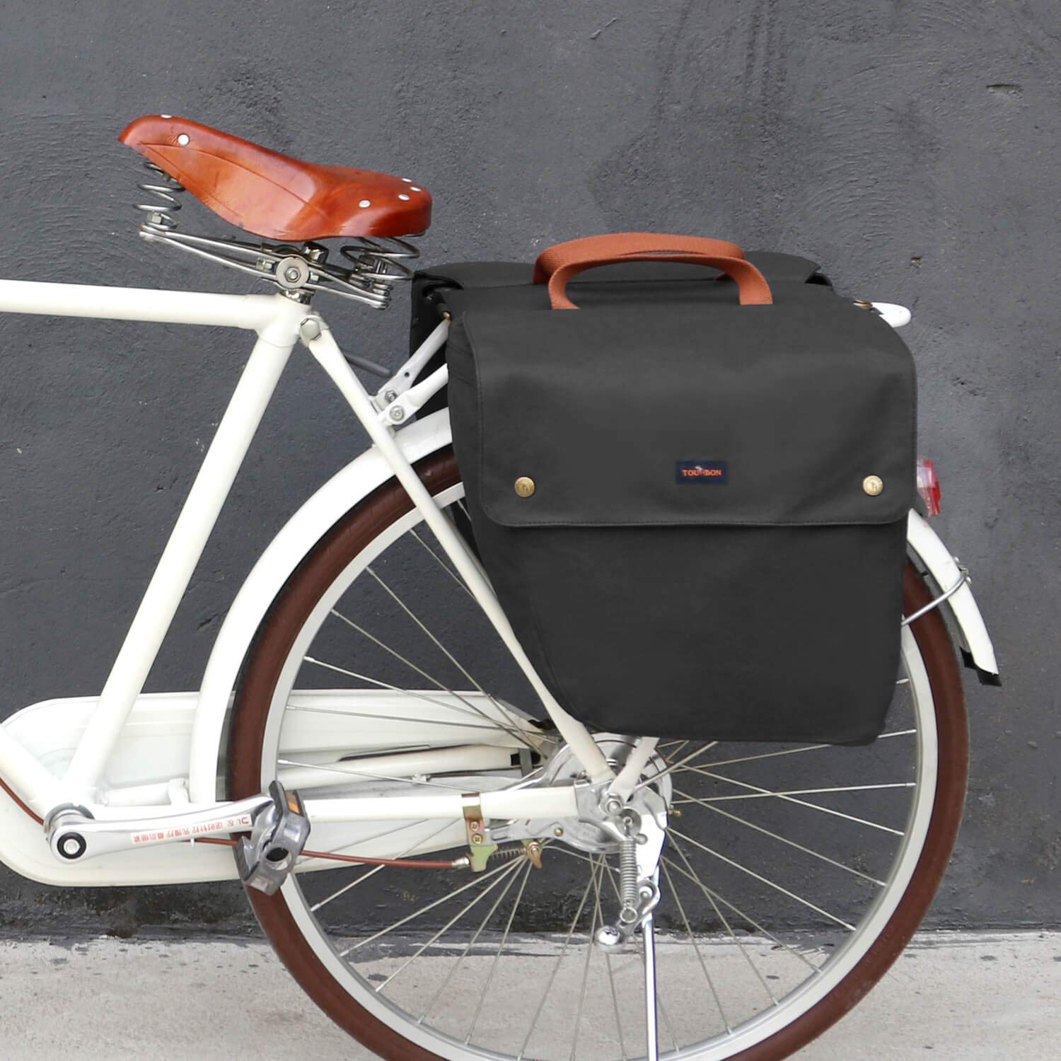 TOURBON Waterproof Canvas Bicycle Bike Rear Seat Carrier Luggage Storage Bag Cycling Double Roll-up Pannier Bag Rear Pack (Black)