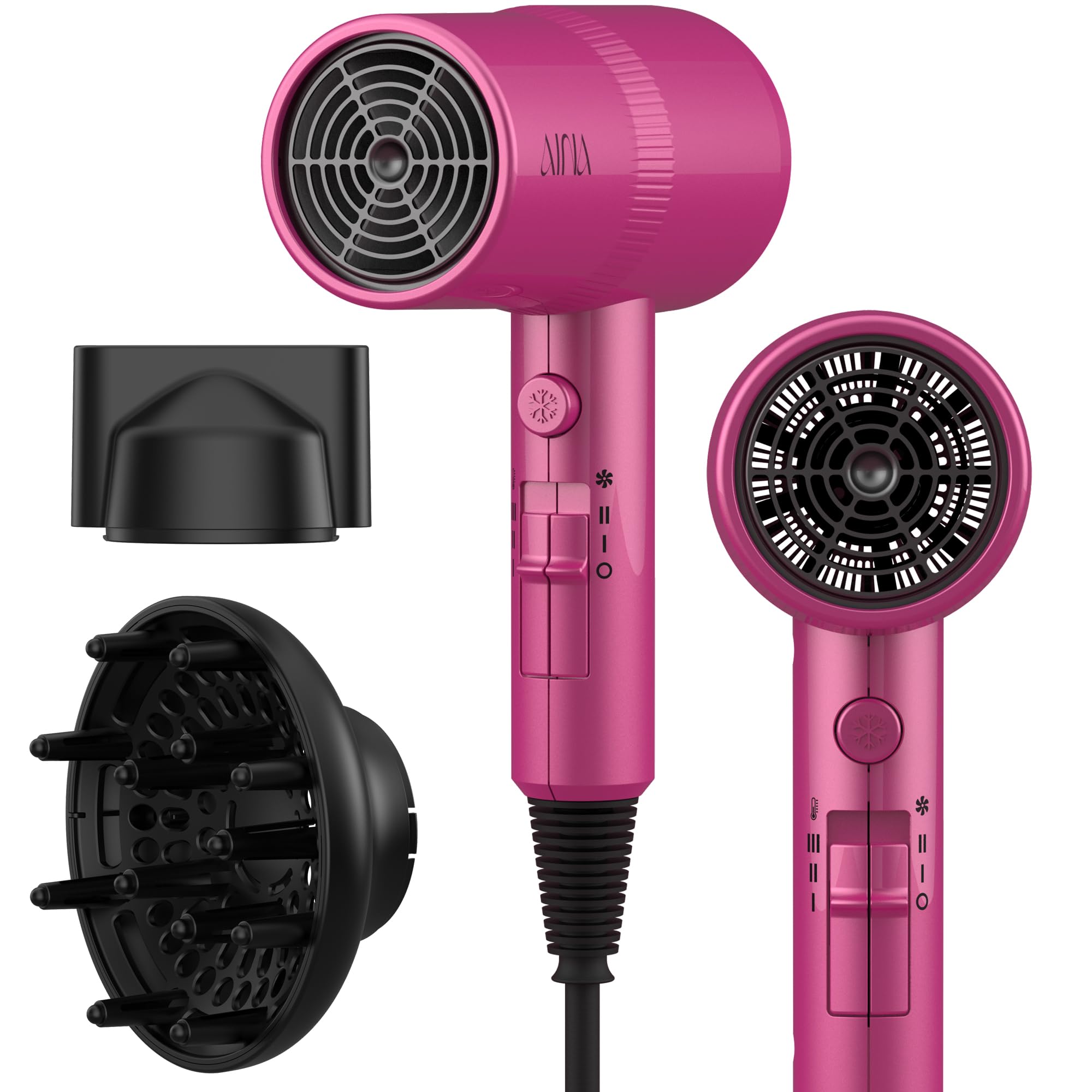 AINA Hair Dryer with Diffuser, Blow Dryer for Women | Advanced Ionic Technology, Ceramic Coating | Cold Shot Features Turbo Heat for Fast Drying and