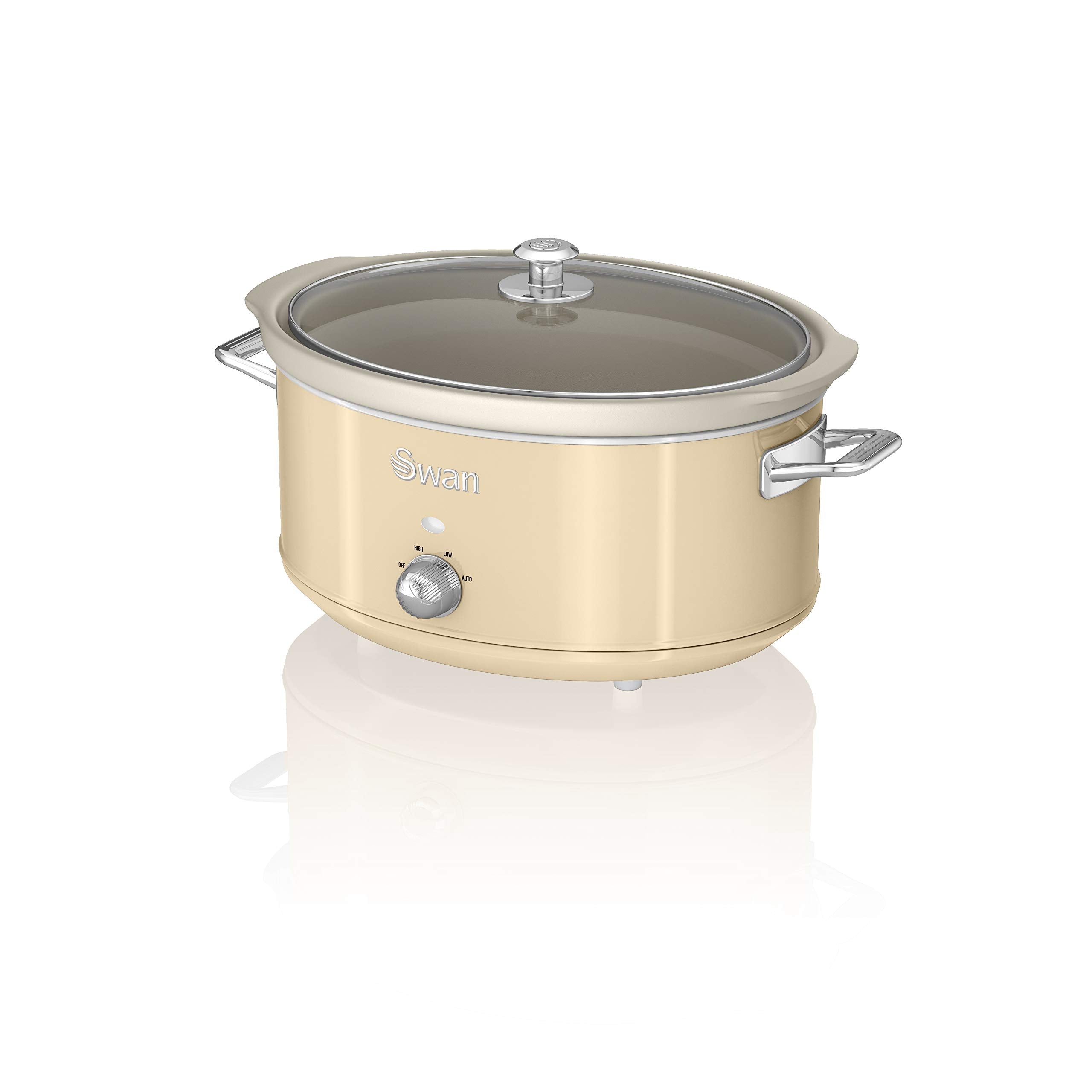 Swan SF17031CN Retro Slow Cooker with 3 Temperature Settings, Keep Warm Function, 6.5L, 320W, Retro Cream