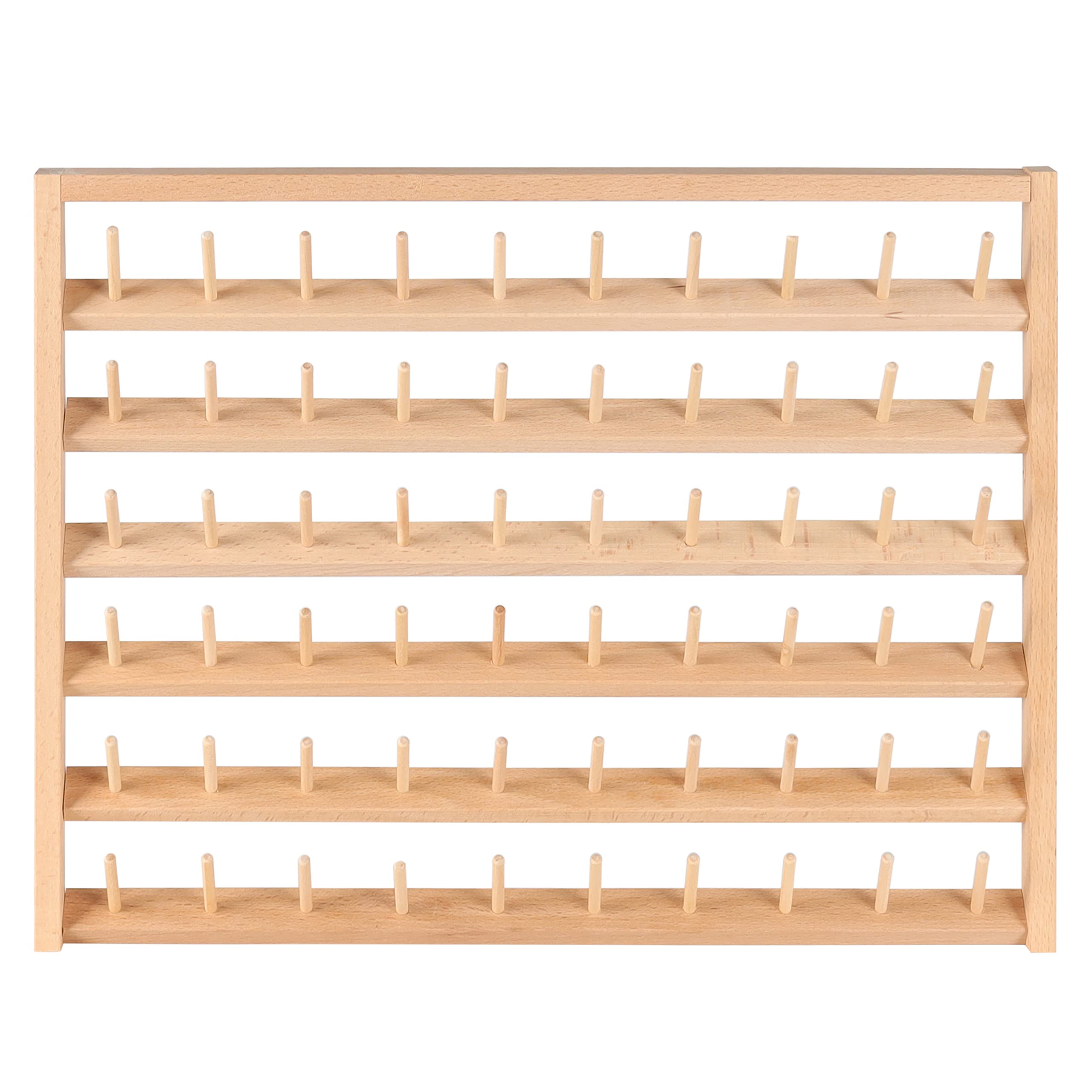 Kurtzy 60 Spool Wall-Mounted Wooden Thread Rack Holder - Organiser Stand with Wall Hanging Hooks - Beech Wood Sewing Spool Holder for Embroidery,
