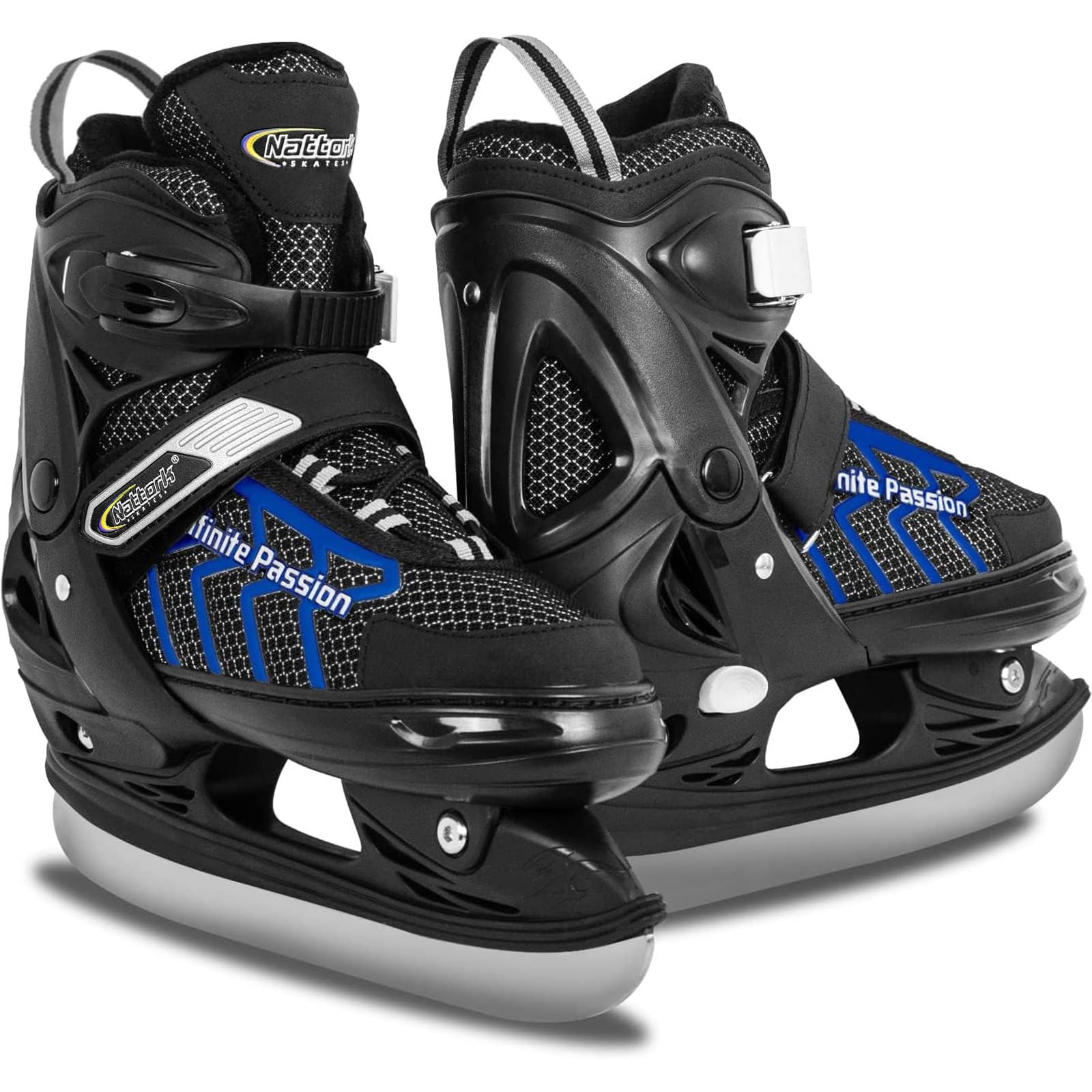 Nattork Adjustable Toddler Ice Skate for Boys Soft Padding and Reinforced Ankle Support Ice Hockey Skates (Blue, Large (37-41))
