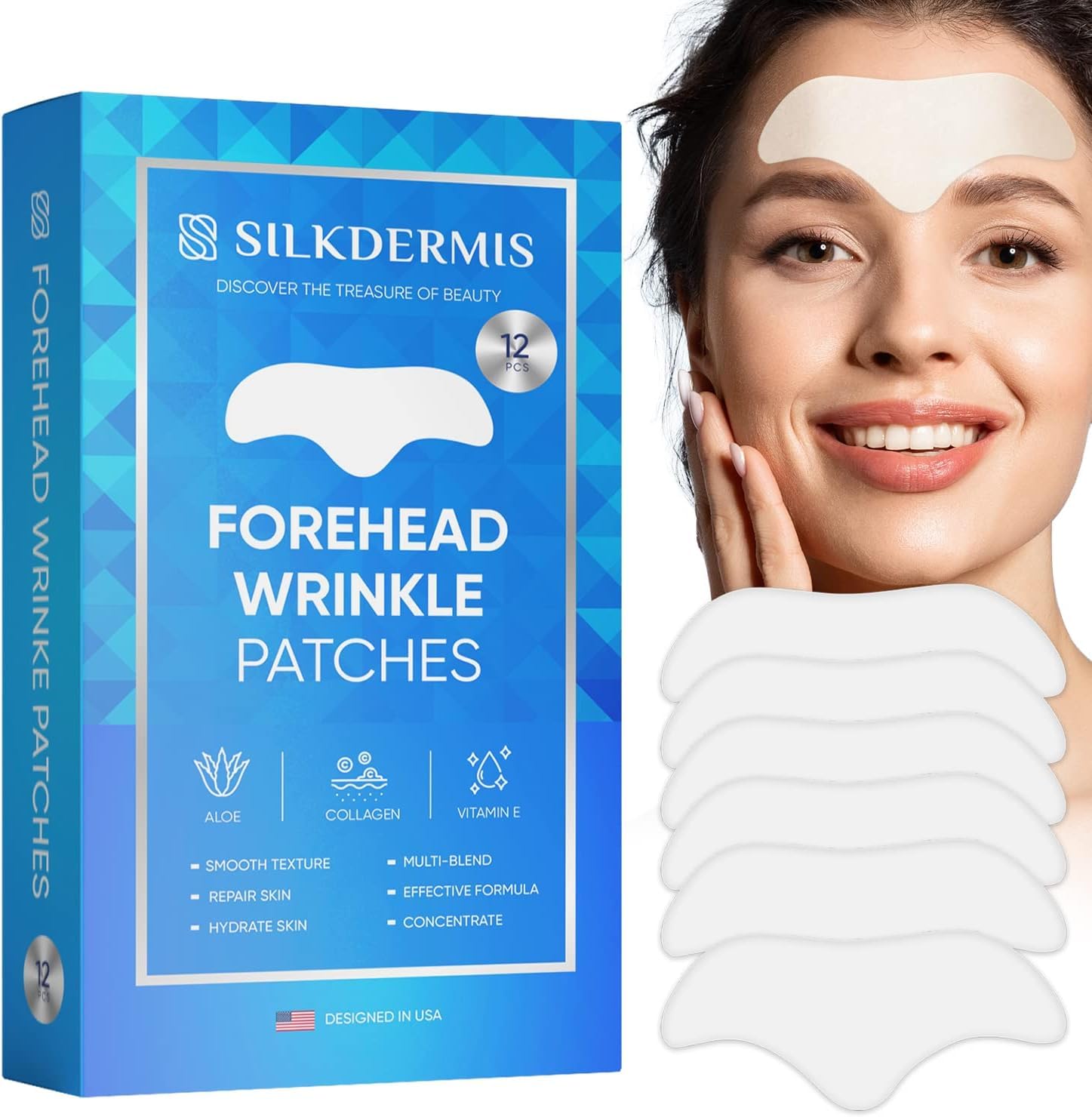 SILKDERMIS Forehead Wrinkle Patches: Anti-Wrinkle Patches ? Moisturising Anti-Aging Treatment (White 12)