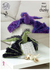 King Cole 9051 Knitting Pattern Toy Dragons in Tinsel Chunky and Pricewise DK
