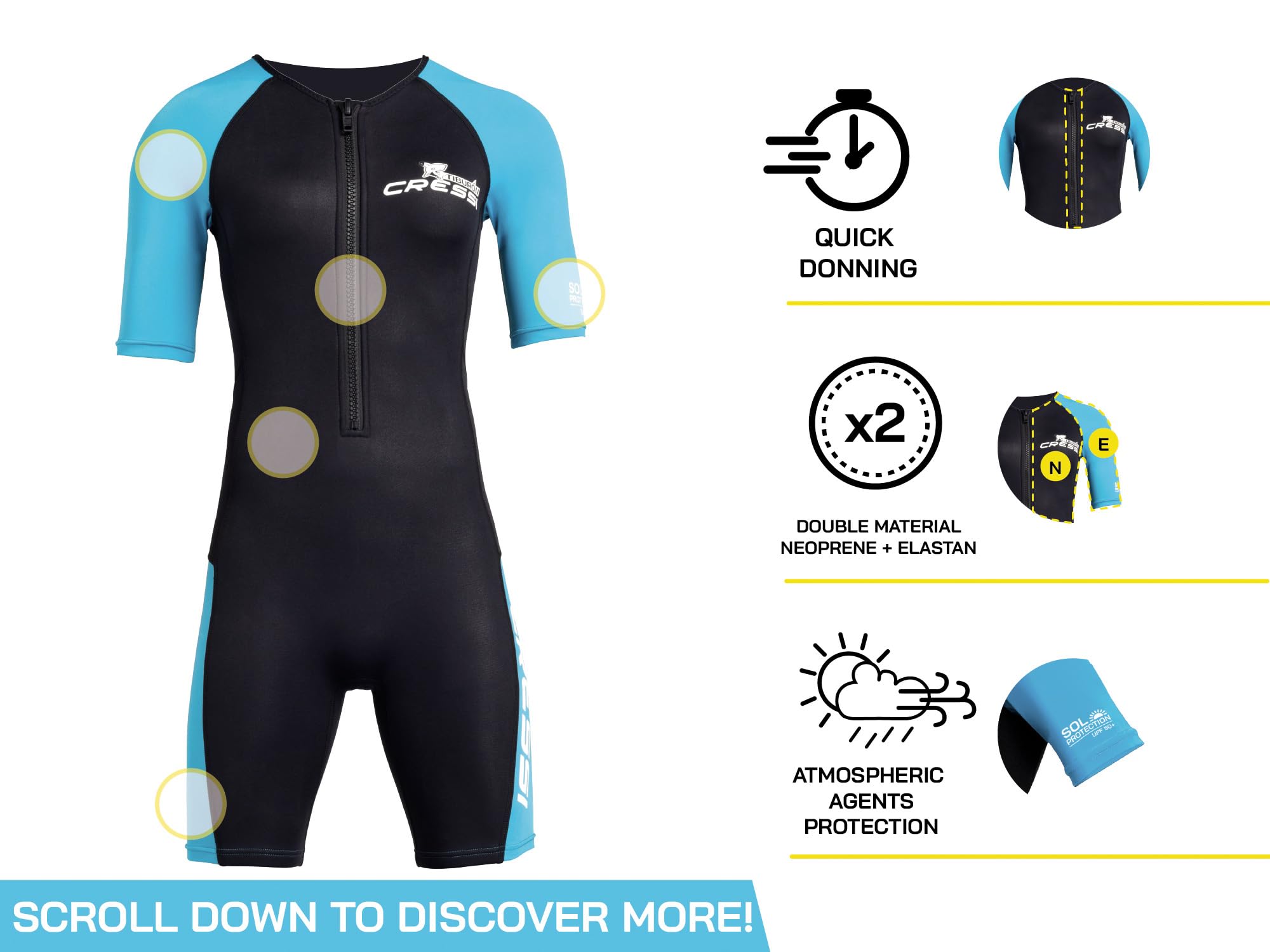 Cressi Womens Tiburon Lady Monopiece 3mm Shorty Wetsuit, Black/Aquamarine, XL EU