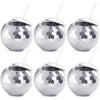 Nicunom 6 Pack Disco Ball Cups with Lids & Straws, 600ml Reusable Silver Disco Ball Tumbler 1970s Disco Flash Ball Cocktail Cup Sparkly Glitter Disco