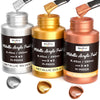 Nicpro Acrylic Paint Metallic, 3 Colors Gold, Silver, Copper 25.35oz/750ml Gold Leaf Paint, Non Toxic, Non Fading Paints for Art Painting, Handcrafts,