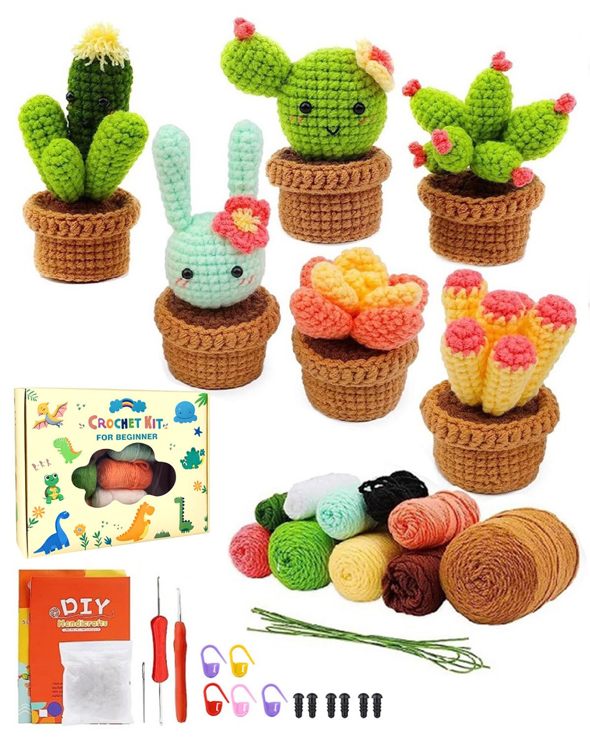 Torlaist 6 in 1 DIY Plant Pot Crochet Kits, Complete Crochet Kit for Beginners Adults with Step-by-Step Instructions and Video Tutorials, Perfect