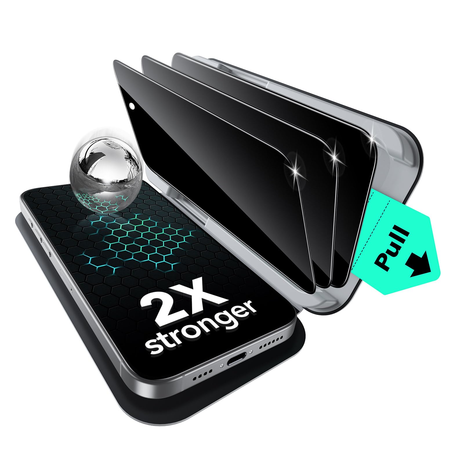 ESR 3 Pack for iPhone 16 Pro Max Privacy Screen Protector, Military Grade Shatterproof, 9H Hardness, Full Coverage Tempered Glass with UltraFit Tray