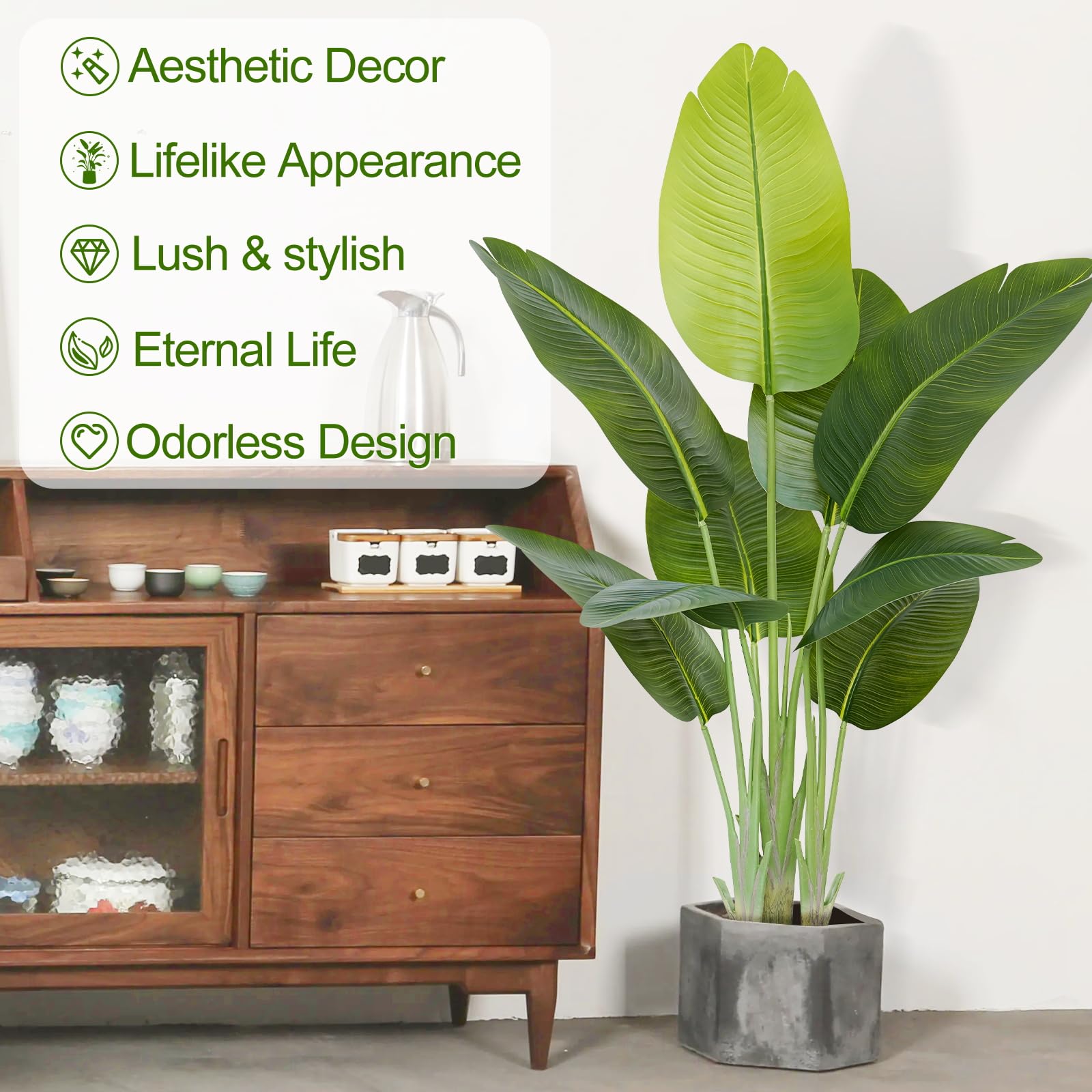Keeplush Artificial Bird of Paradise Plant Outdoor 120CM Fake Tropical Banana Tree with 9 Leaves-Perfect Faux Plants for Indoor, Floor Plant in Pot