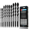10 Piece Masonry Drill Bits Set for Tile Glass Ceramic Brick Wood, 3mm to 12mm Drilling Bits with Triangle Handle, YG8 Tungsten Steel Alloy