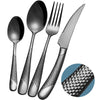 Xideman 24-Piece Modern Black Hammered Cutlery Set with Ultra Sharp 2-in-1 Serrated Knive, 18/10 Stainless Steel Silverware Set, Titanium Plated