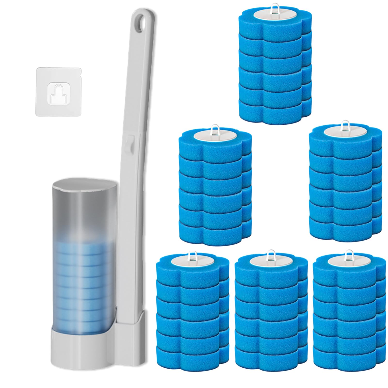 39 Pcs Toilet Brush Replacement Head with Handle, Wall-mounted Disposable Toilet Brush for Home Bathroom Kitchen