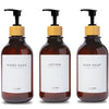 MaisoNovo Refillable Shampoo and Conditioner Bottles | 500 ml Set of 3 Amber Plastic Bottles Black Bamboo Pumps