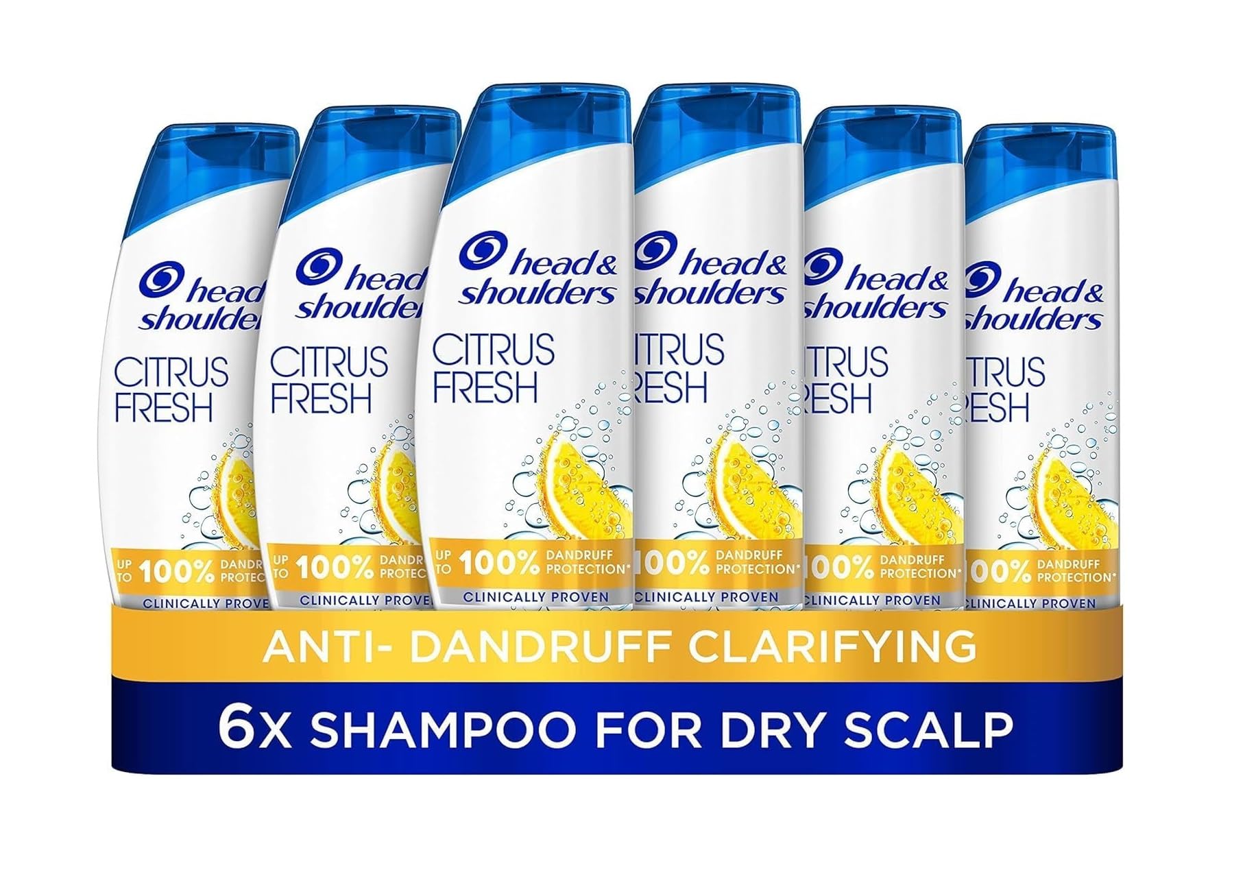 Head & Shoulders Citrus Fresh Anti Dandruff Shampoo for greasy hair, for daily use. Pack of 6x 250ml shampoo. Up to 100% Dandruff Protection,