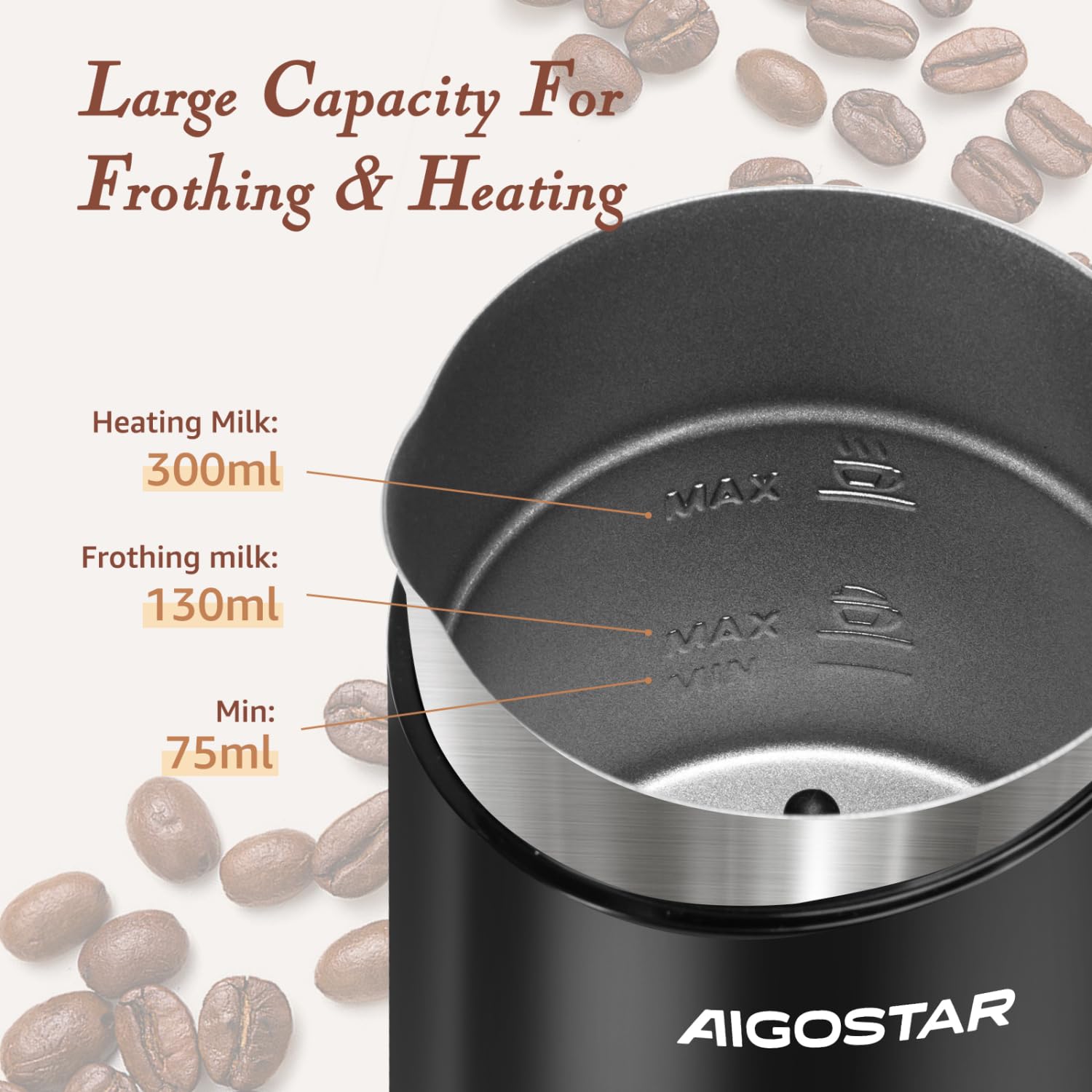 Aigostar Automatic Milk Frother and Warmer, Electric Milk Steamer Milk Heater, 4 in 1 Hot & Cold Milk Foamer Coffee Frother for Latte Cappuccino Hot