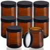 BELLE VOUS 8 Pack Round Amber Glass Jars - 240ml / 8 oz - Empty Refillable Containers with Black Screw-On Lids - Pot for Cosmetic Storage, Lotion,