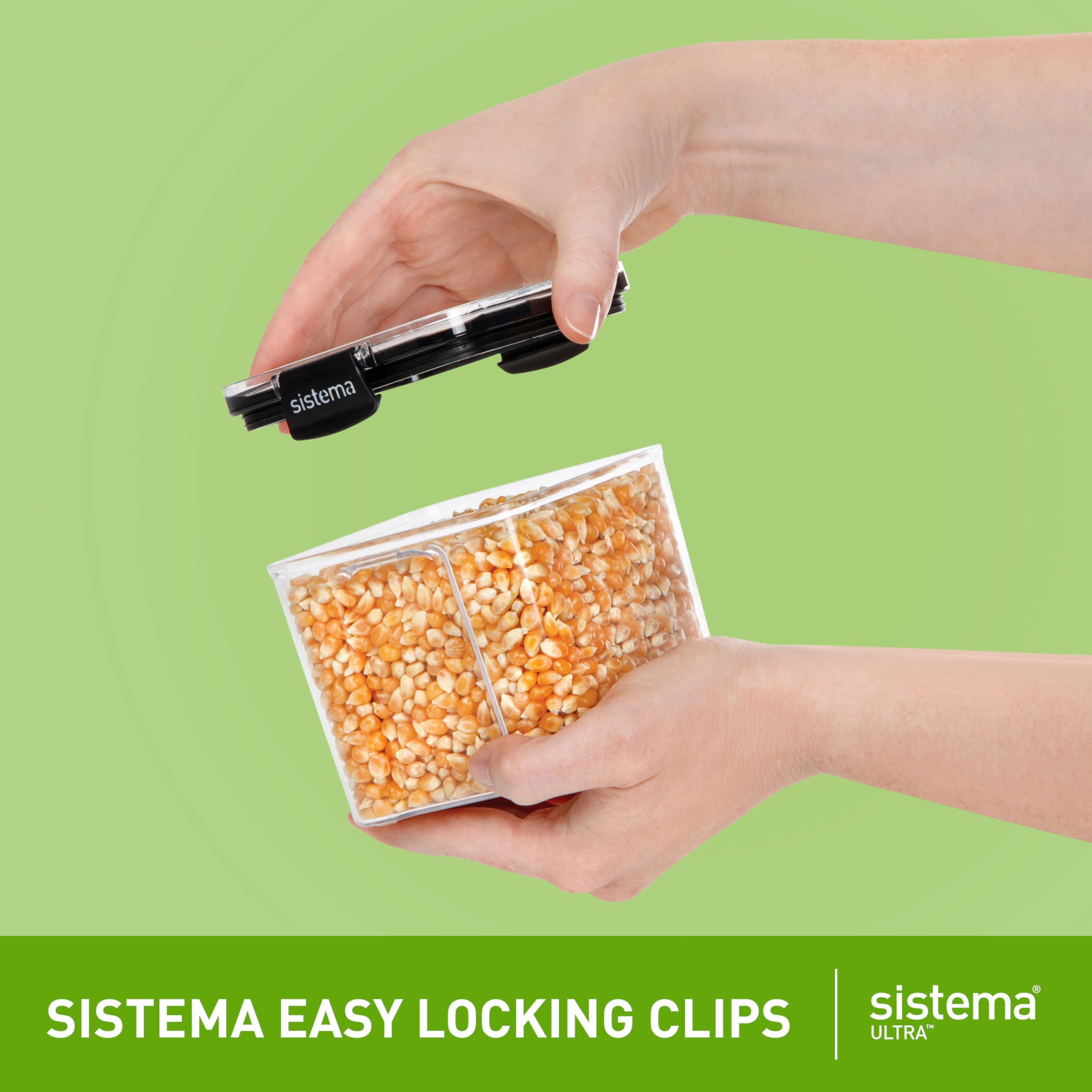 Sistema Ultra Square Airtight Pantry Storage Containers | Assorted Capacity Food Storage Solution | Stackable | Locking Clips | BPA-Free | Clear with