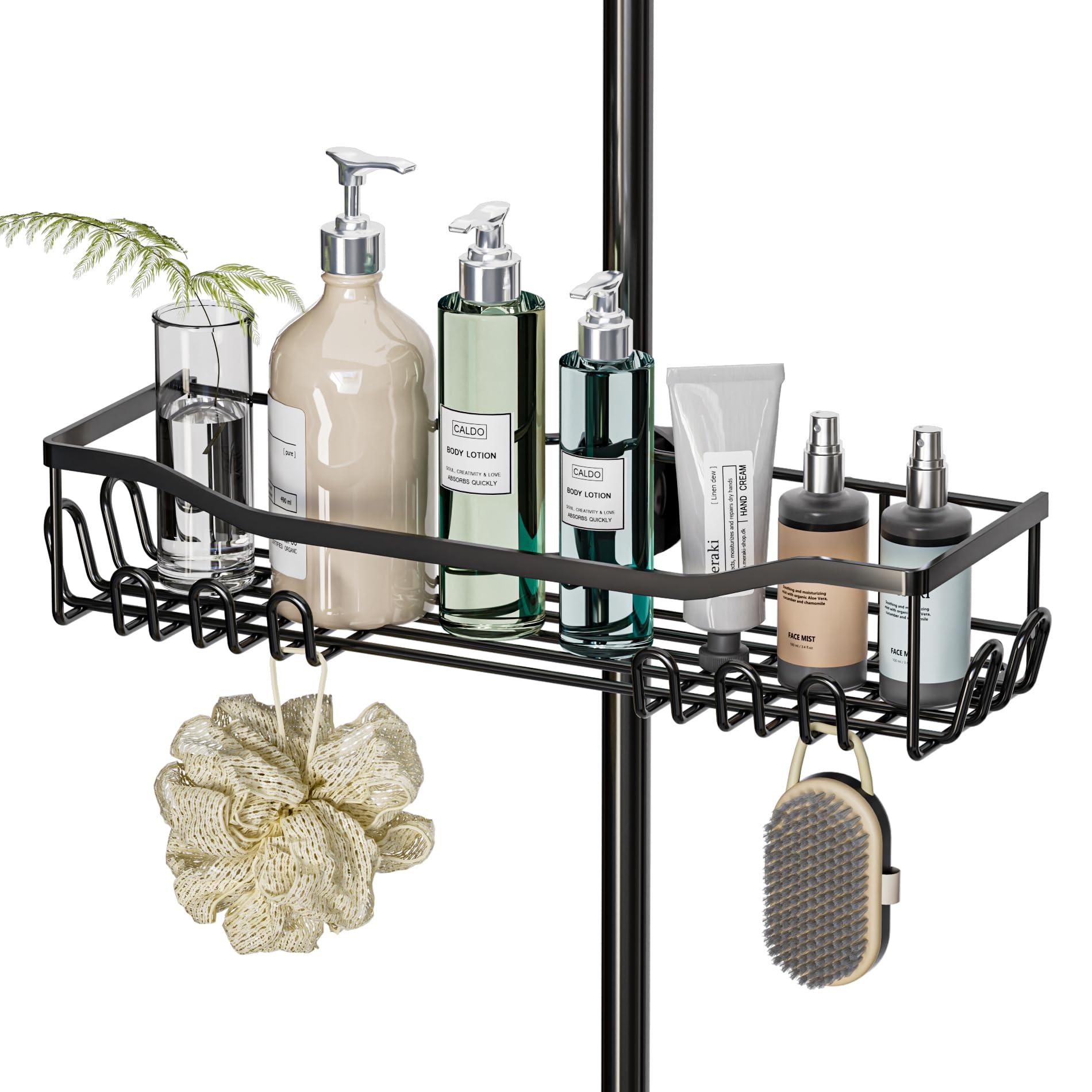 Hodzeed Hozeed Shower Caddy No Drilling,Stainless Steel Bathroom Shelf,Rustproof,Large Size and Capacity Rack for 18mm-25mm Rail,Black Storage