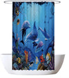 Ulticool Shower Curtain - Natural Dolphin Sea Fishing Aquarium Coral - 120 x 200 cm - Anti Mould - with 8 Rings - Blue