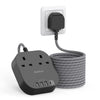 3M Extension Lead with USB Slots, Power Strips with 2 Way Outlets 4 USB (4.5A, 1 Type C and 3 USB A Ports) Surge Protection Plug Extension Socket with