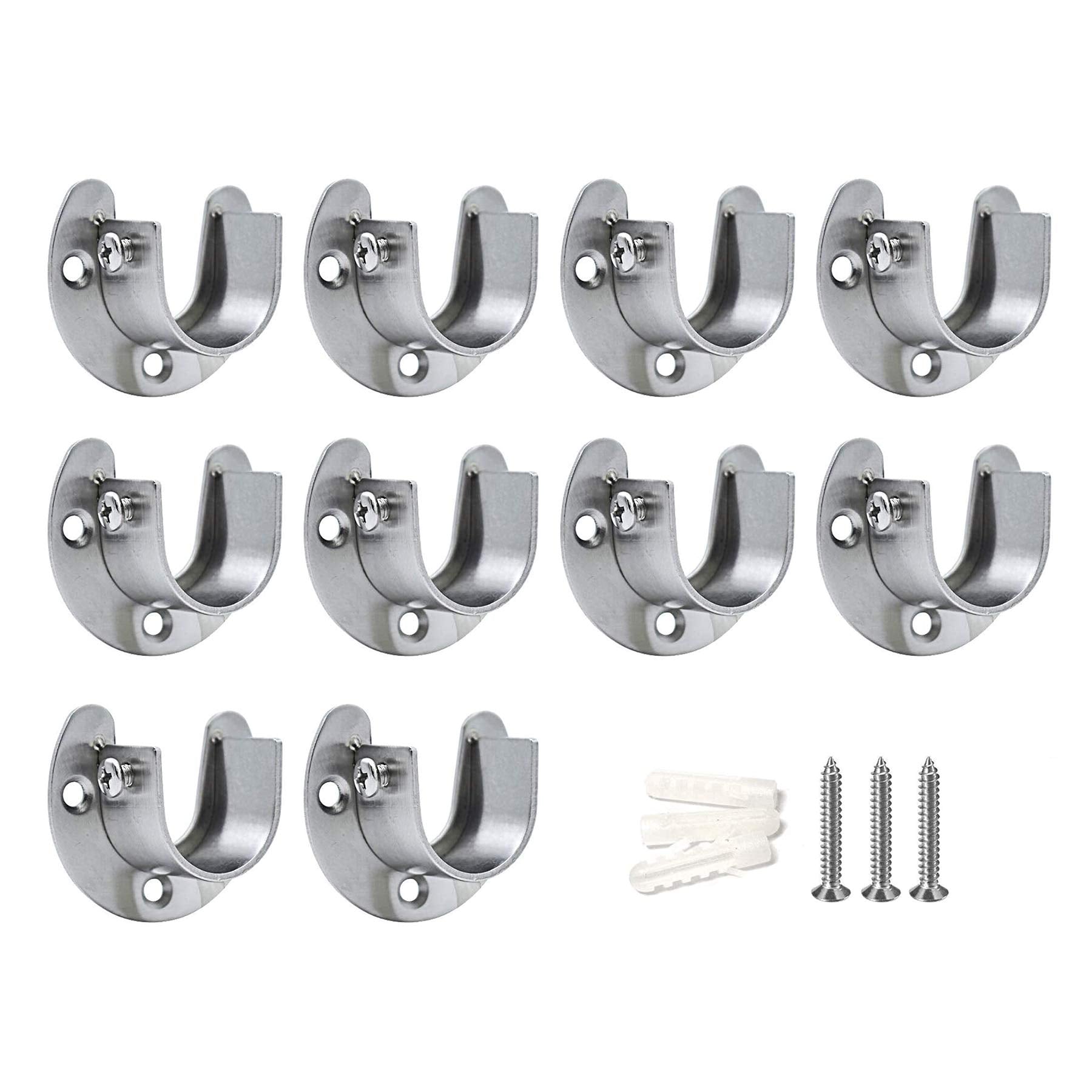 LIKERAINY Stainless Steel Wardrobe Closet Pole Sockets Heavy Duty Shower Curtain Rod End Supports Flange Rod Holder with Screws U Shaped Size of 32mm