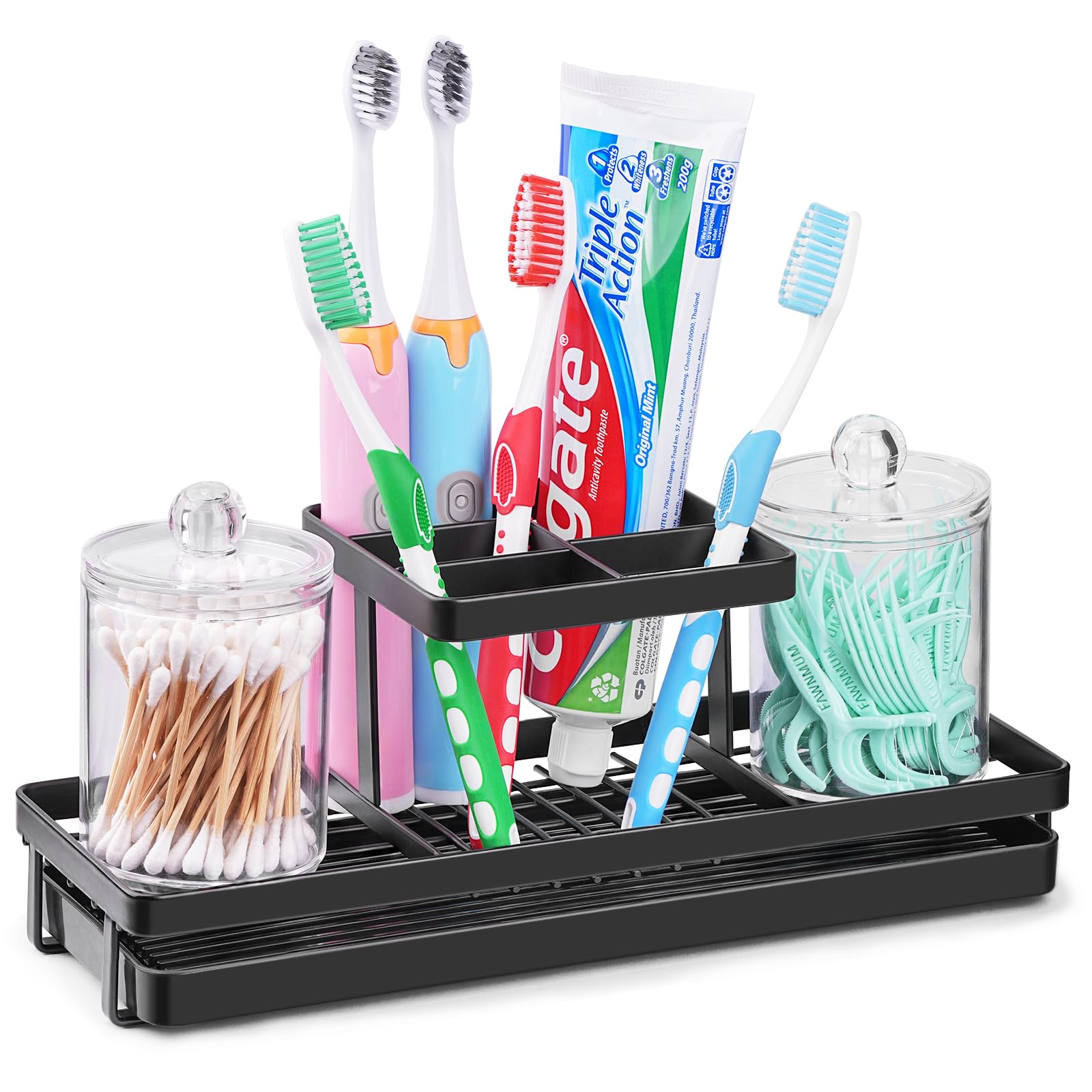 IWTTWY Toothbrush Holders for Bathrooms, 5 Slots Electric Tooth Brush Holder, Metal Toothpaste Holder with Removable Drip Tray, toothbrush stand