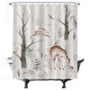 Ulticool Shower Curtain - Owl Bird Deer Animals Nature Watercolour - 180 x 200 cm - Washable - Anti Mould - Waterproof - with 12 Rings - White Brown