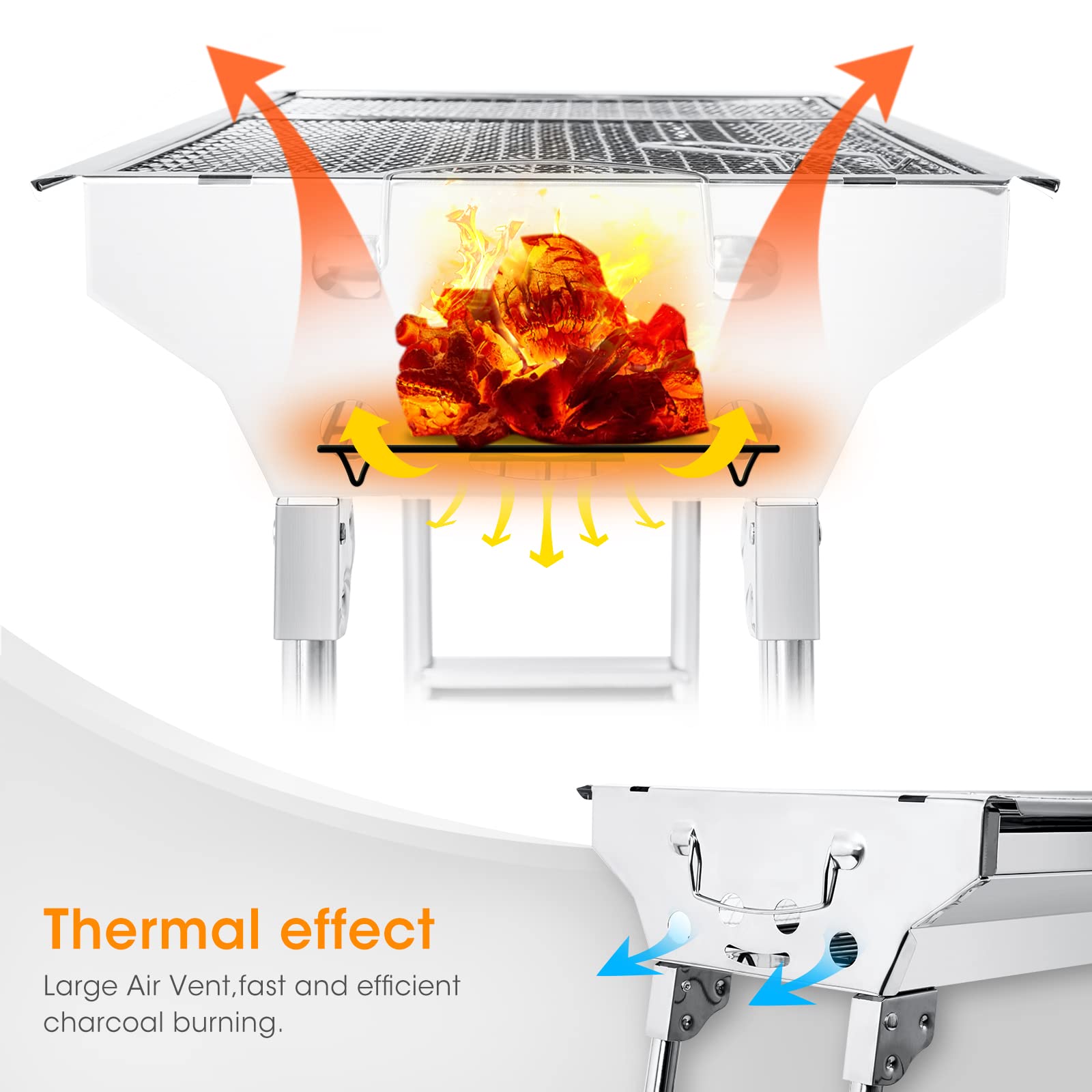 Uten Barbecue Grill, Stainless Steel BBQ, Large Folding Portable BBQ Grill, Charcoal Grill for Outdoor Cooking Camping Hiking Picnics