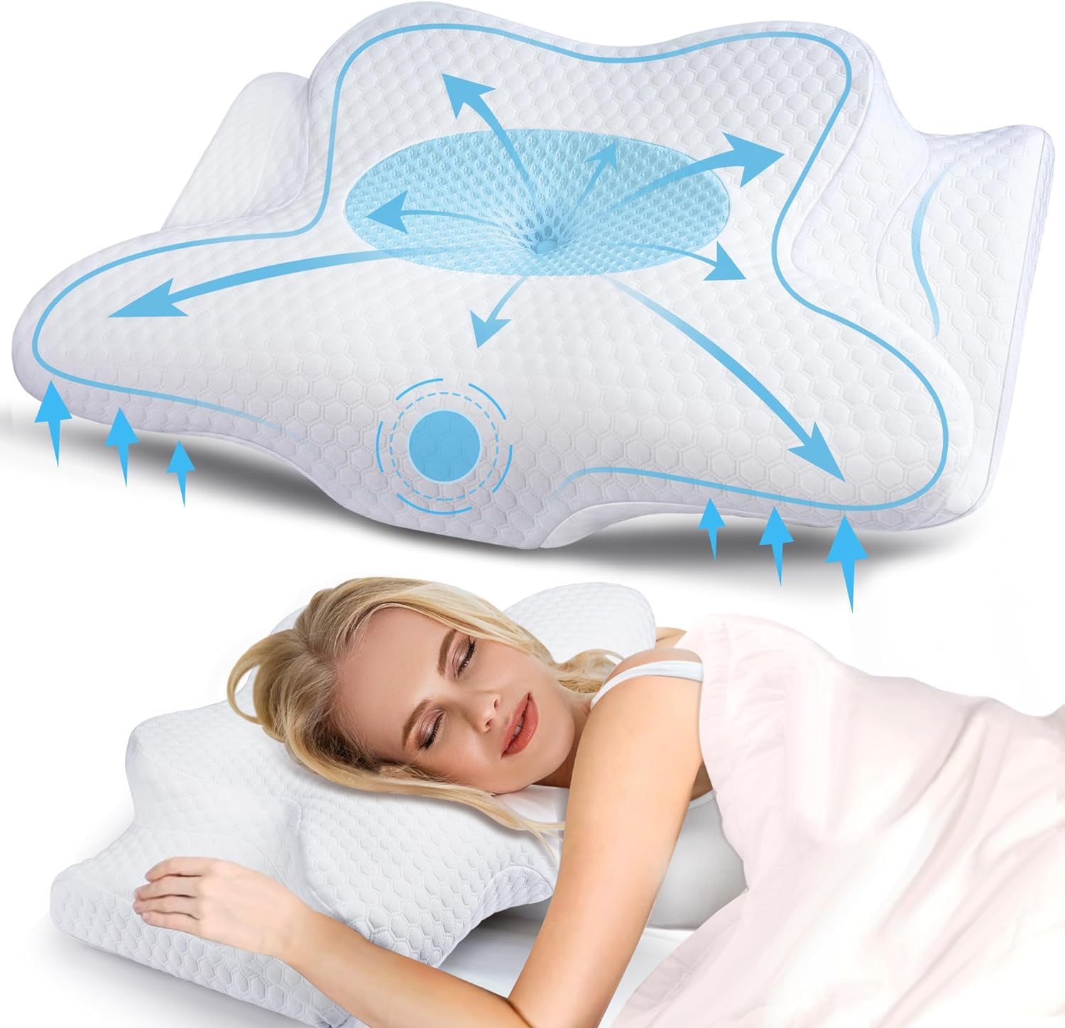 Cervical Memory Foam Pillow for Neck Pain Relief, 2 in 1 Orthopedic Sleeping Pillow, Shoulder Pain Ergonomic Head Neck Support Pillow for