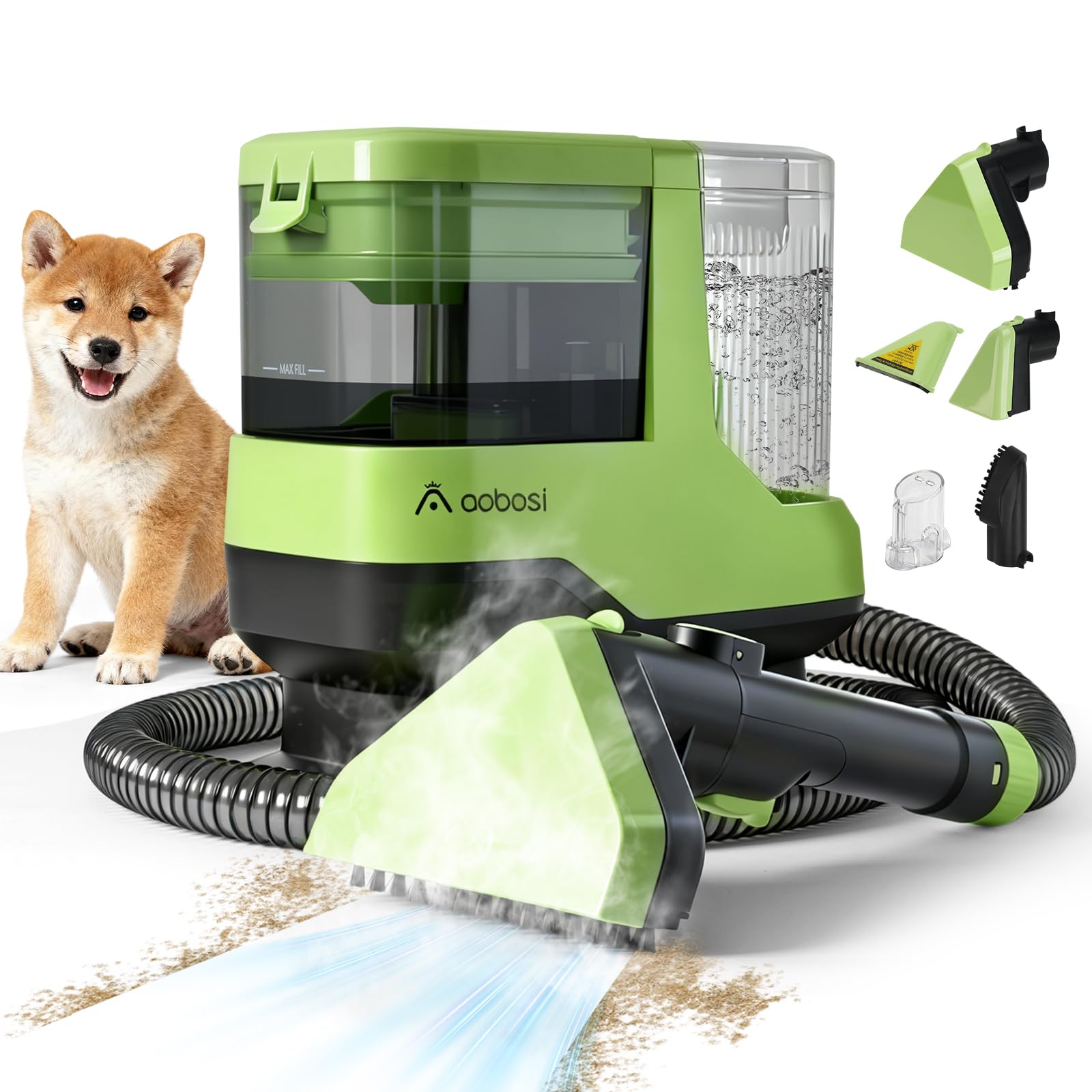 AAOBOSI Portable Carpet Cleaner Machine, 17Kpa Upholstery Steam Cleaner with Voice prompt Function, Self-cleaning, 4 Tools for Pets, Car, Couch and