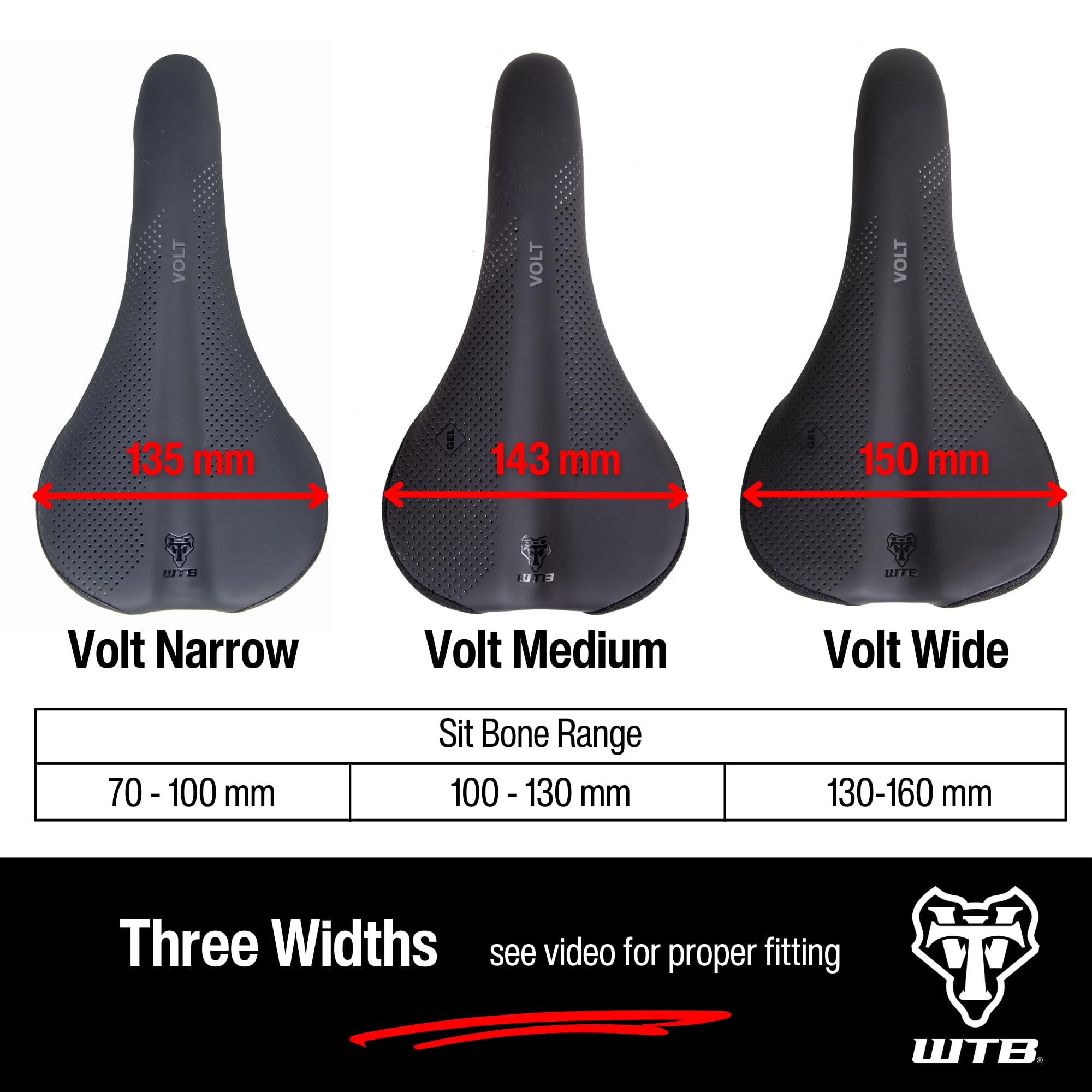 WTB Volt Medium Width Medium Padding Bike Saddle ? Steel Rails | Comfortable Mountain Bike Seat, 142mm Width Bike Seat | Durable, Contoured MTB Seat