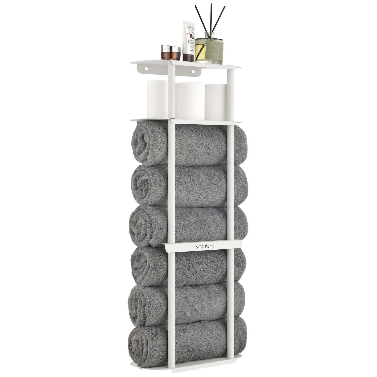 simpletome Towel Racks for Bathroom Storage Shower Organizer with Shelves Wall Mounted Thickened Carbon Steel (Cream White)
