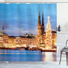 ABAKUHAUS Winter Shower Curtain, Hamburg Germany Old Town Hall with Christmas Tree Historical Architecture, Cloth Fabric Bathroom Decor Set with